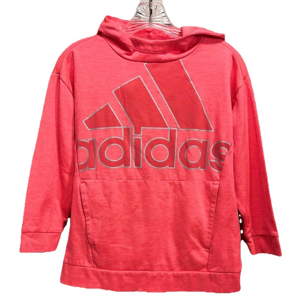 Adidas Hoodie Youth Neon‎ Coral Pullover Logo Long Sleeve Hoodie Size Large (14)